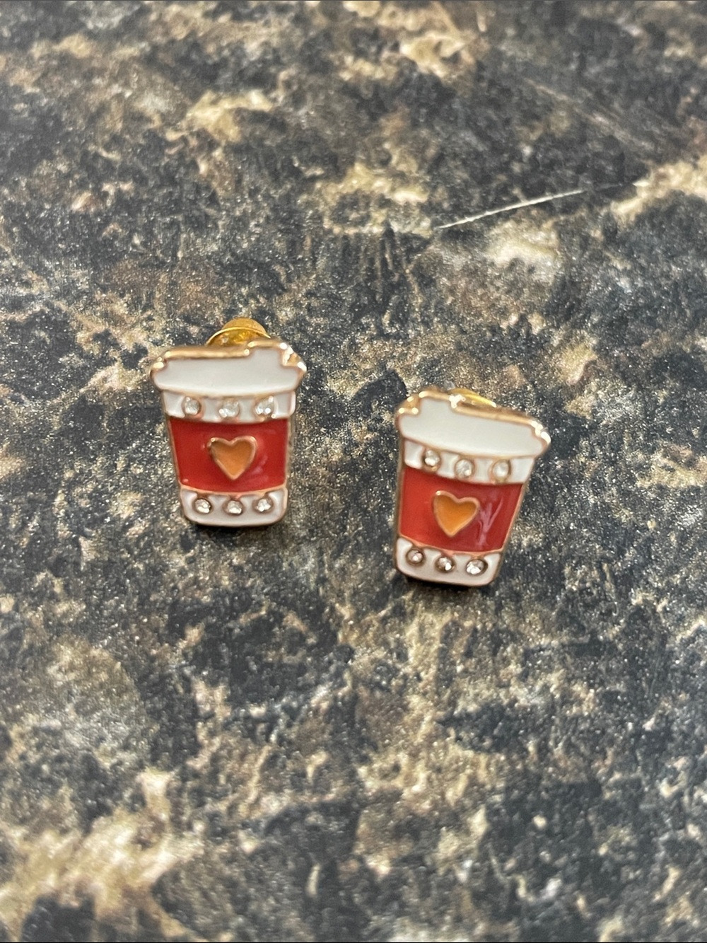 Cute Coffee Cup Stud Earrings with Heart Accent